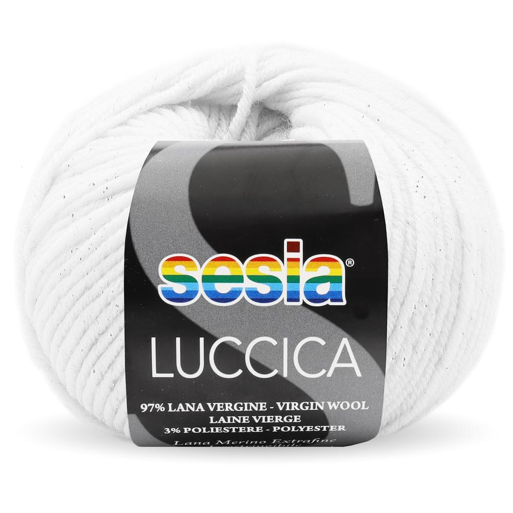 Sesia Luccica 51 - bol wit extrafijn merino wol met glitterdraden garen, elegant en feestelijk met subtiele schittering