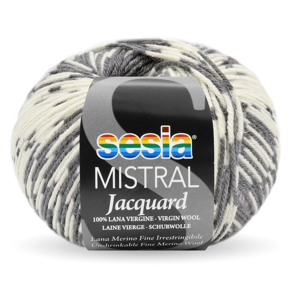 Sesia Mistral Jacquard 155 - bol multicolour grijs en zwart zuiver merino wol garen, zacht en krimpvrij met een decoratief jacquardpatroon